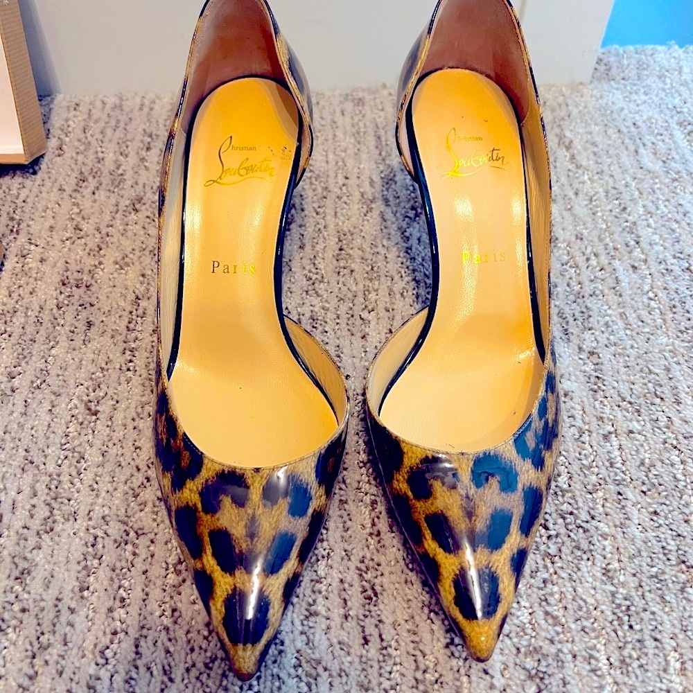 Christian Louboutin Iriza Patent Leopard Print Heels